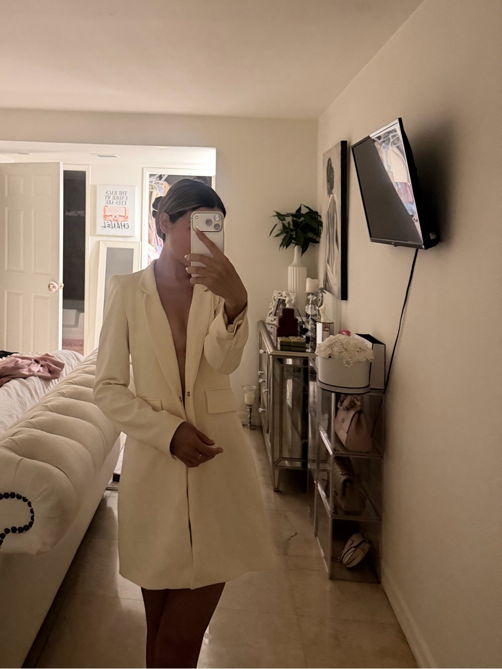 Zara Cream Long Tailored Blazer Jacket